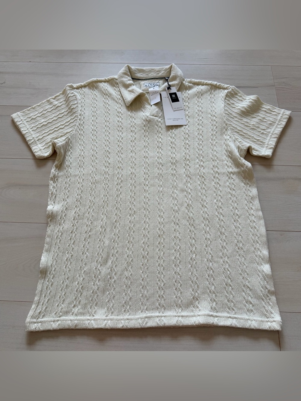 Ike Behar Cream Textured Knit Polo NWT